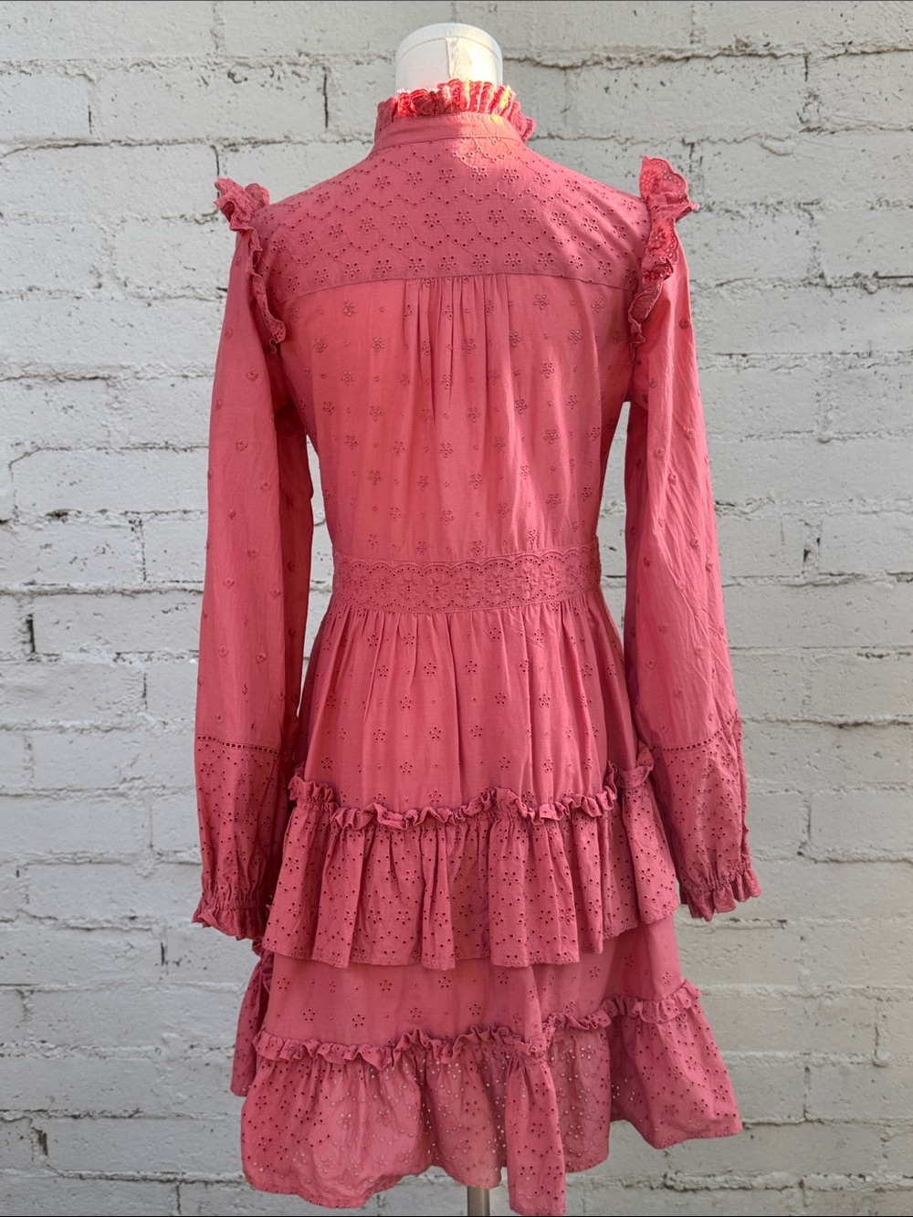 Boden Mixed Broderie Shirt Dress Dusty Red Pink Size 4 - Picture 8 of 16